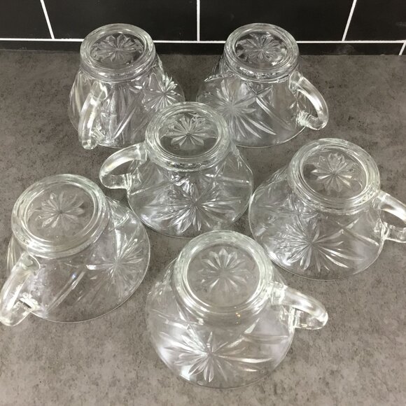 6 Anchor Hocking Early American Prescut Star Of David Glass Punch Cups W/Handles - Picture 8 of 12